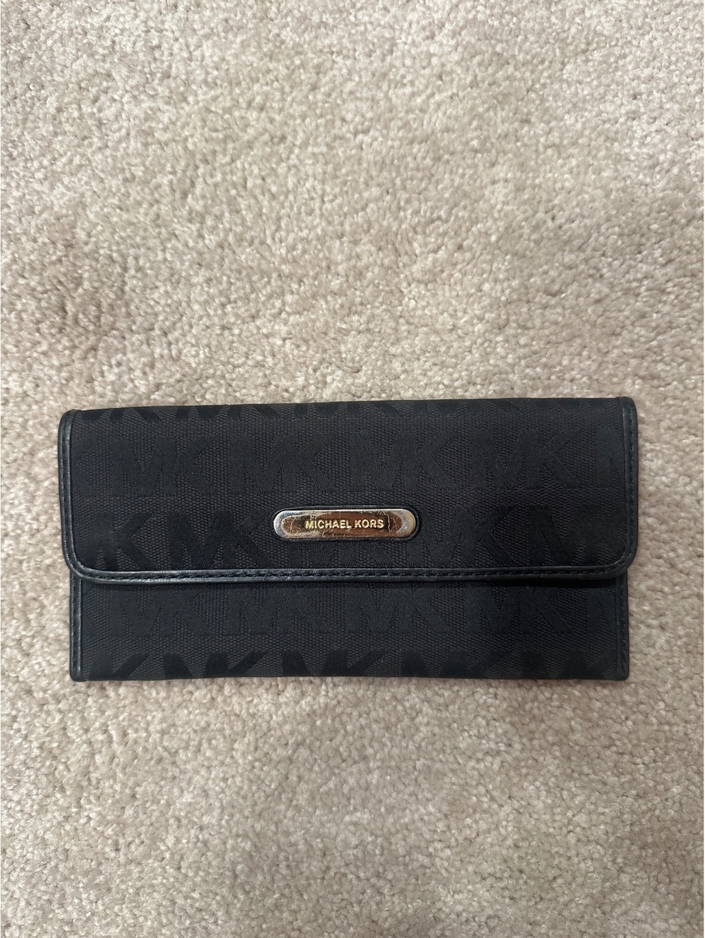 (6)Michael Kors Black Signature Logo Wallet with Gold Hardware